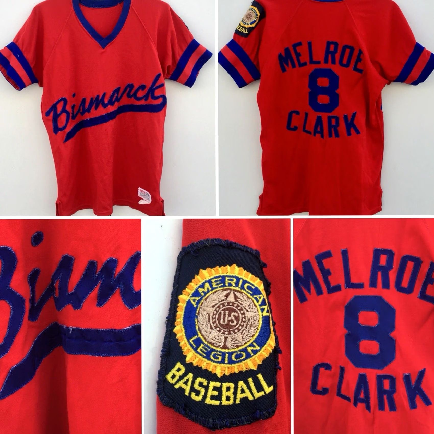 Clarks VINTAGE HARV-AL American Legion Baseball Shirt Jersey 40 Red Short Sleeve V Neck Mens Size US L / EU 52-54 / 3 - 3 Thumbnail