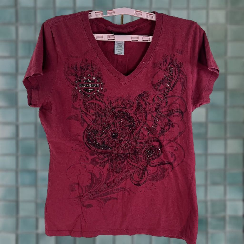 Harley Davidson Harley-Davidson Cookeville TN T-Shirt Womens XL Red Beaded V-Neck USA Biker Classic Size XL / US 12-14 / IT 48-50 - 1 Thumbnail