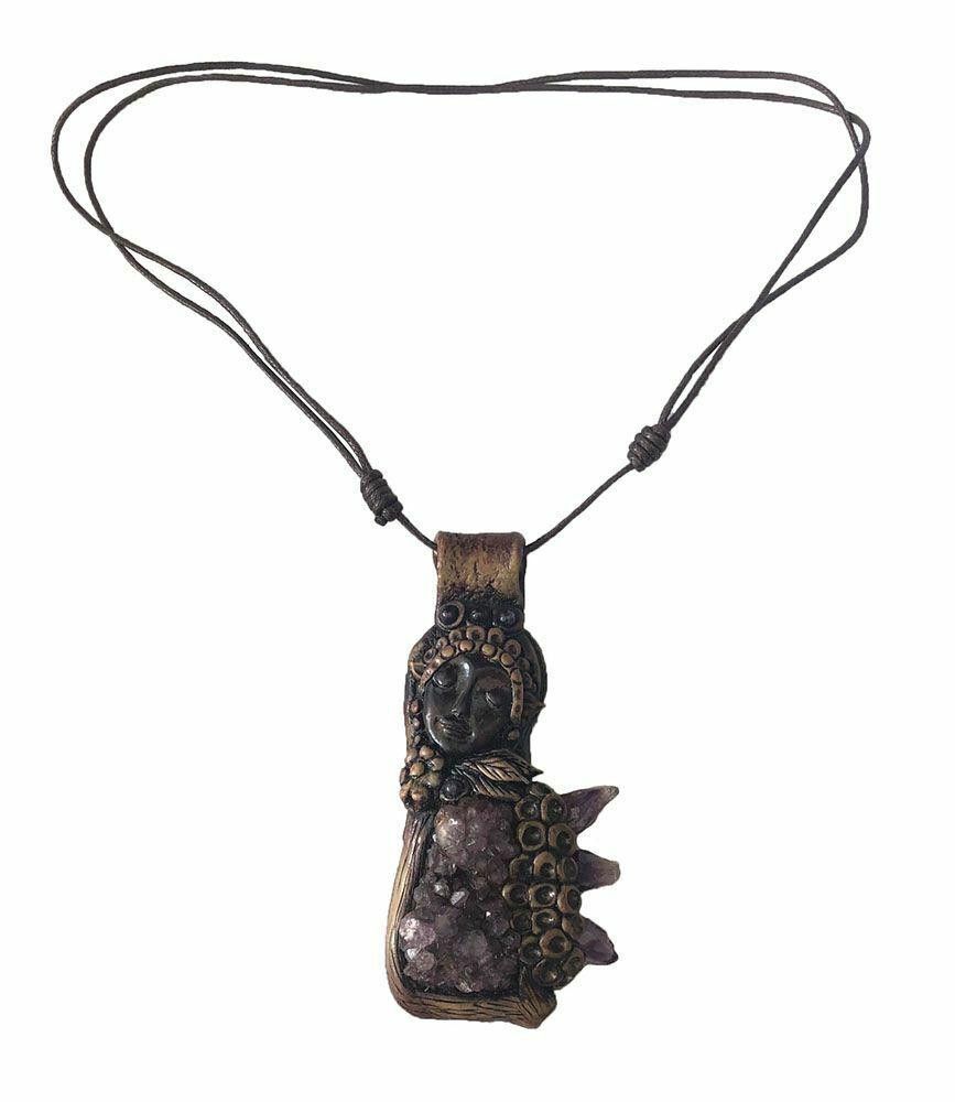 Designer Artisan Hand Made Polymer Clay Fairy Amethyst Druzy Necklace Size ONE SIZE - 3 Thumbnail