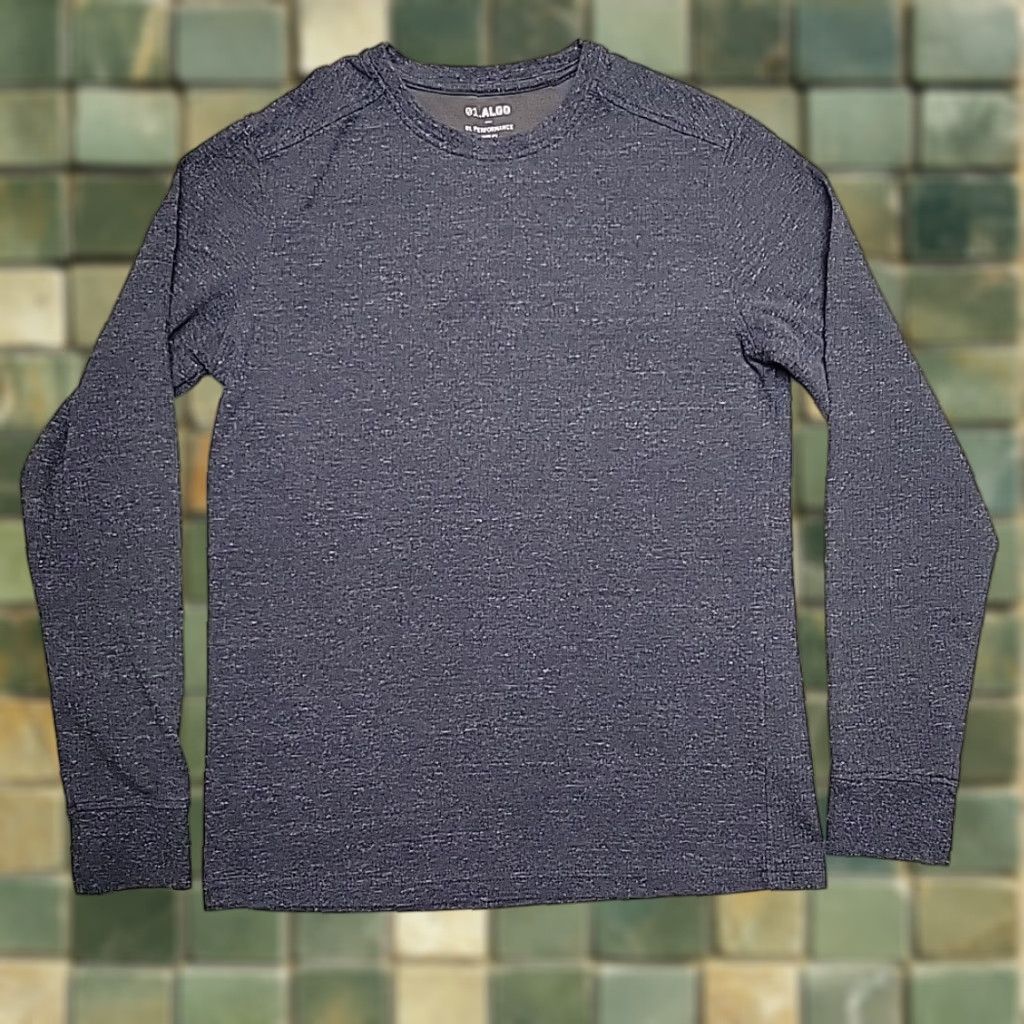 Vintage 01.ALGO Mens Small Blue Heather Long Sleeve Crew Neck Shirt Polyester Blend Knit Performance Athleisure Comfort Size US S / EU 44-46 / 1 - 1 Thumbnail