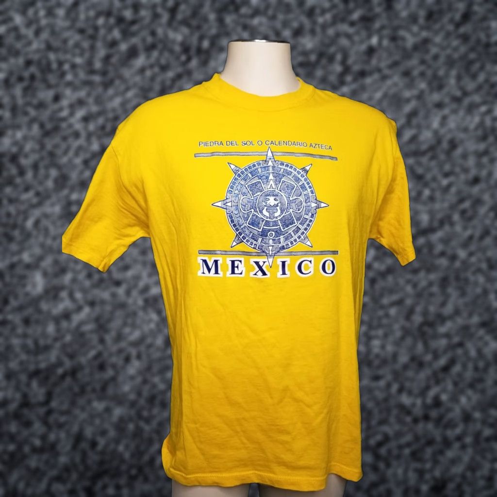 Vintage King Retro T Shirt - Mexican Travel Aztec Calender Yellow - Mens Large Adult Short Sleeve Crew Neck Graphic Tee 100% Cotton Men Mens Size US L / EU 52-54 / 3 - 1 Thumbnail