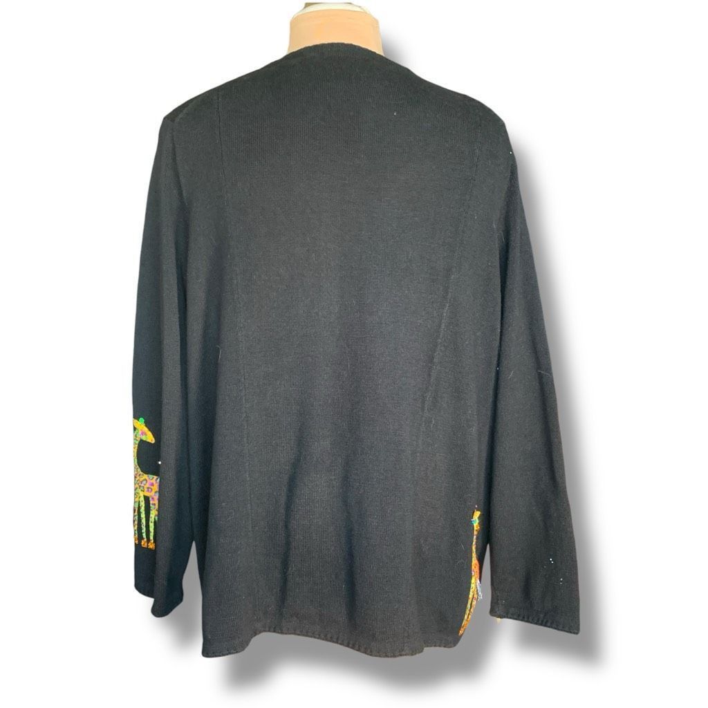 Vintage Vintage Michael Simon Embroidered Cardigan Sweater Black Col Size 4XL / US 24-26 - 3 Thumbnail