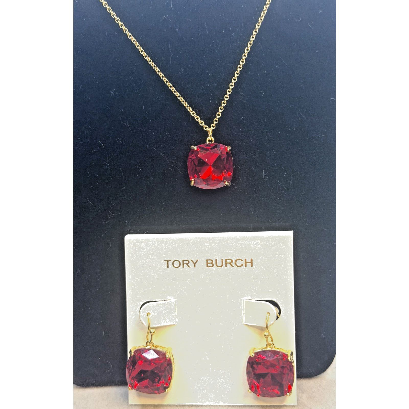 Tory Burch Tory Burch Red Crystal Earrings Necklace Set Gold Tone NWT Size ONE SIZE - 1 Thumbnail