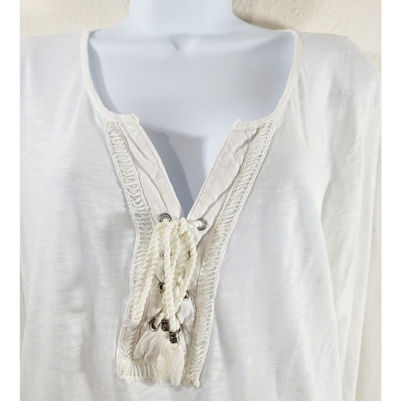 Other Style & Co White Slub Knit Lace Up Tie Front Bodice Medium Size M / US 6-8 / IT 42-44 - 2 Thumbnail