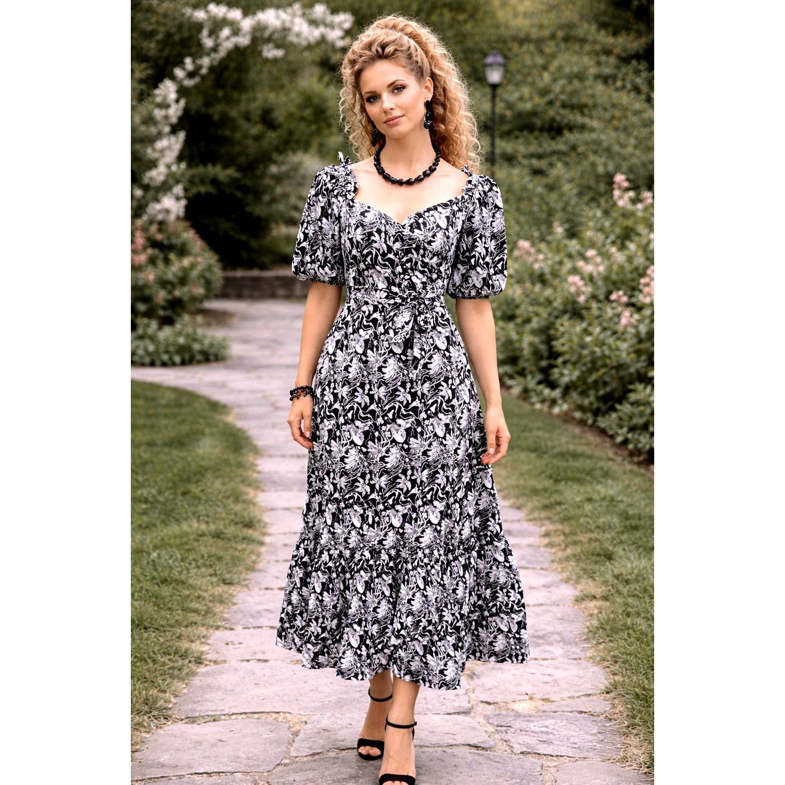 Other St Roche Romaine Midi Wrap Dress Black White Florals size 0 Size XS / US 0-2 / IT 36-38 - 1 Thumbnail
