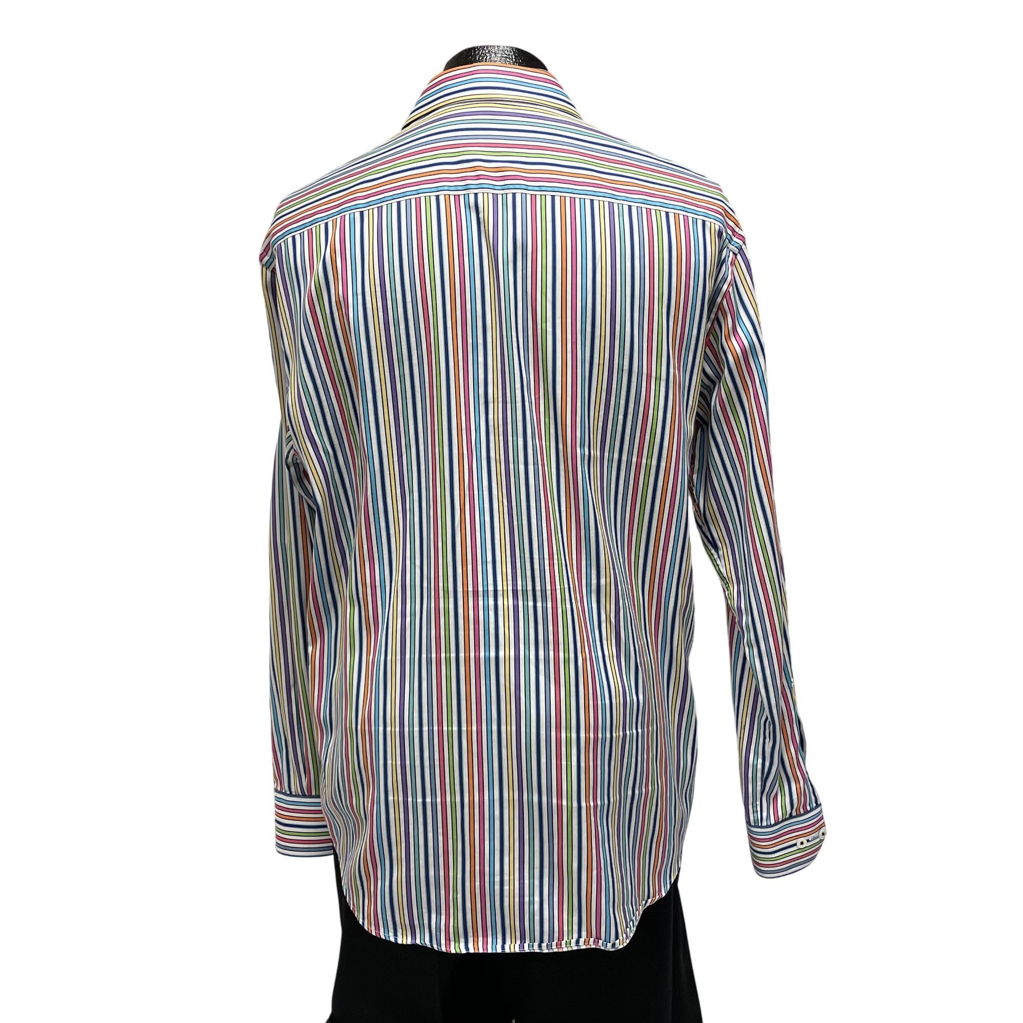 BUGATCHI Bugatchi Bold RAINBOW STRIPE Button Up Spread Collar Shirt Size US L / EU 52-54 / 3 - 13 Thumbnail