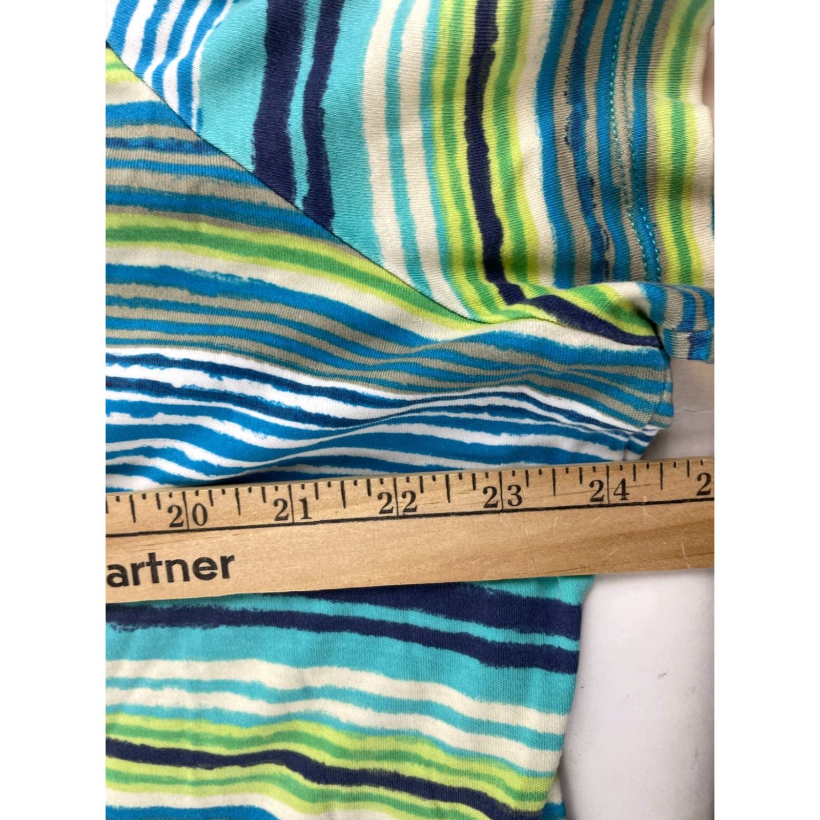 Vintage Studio Works T-Shirt Women's Size 2XL Green Blue Striped Short Sleeve Boat Neck Size XXL / US 16-18 / IT 52-54 - 4 Thumbnail