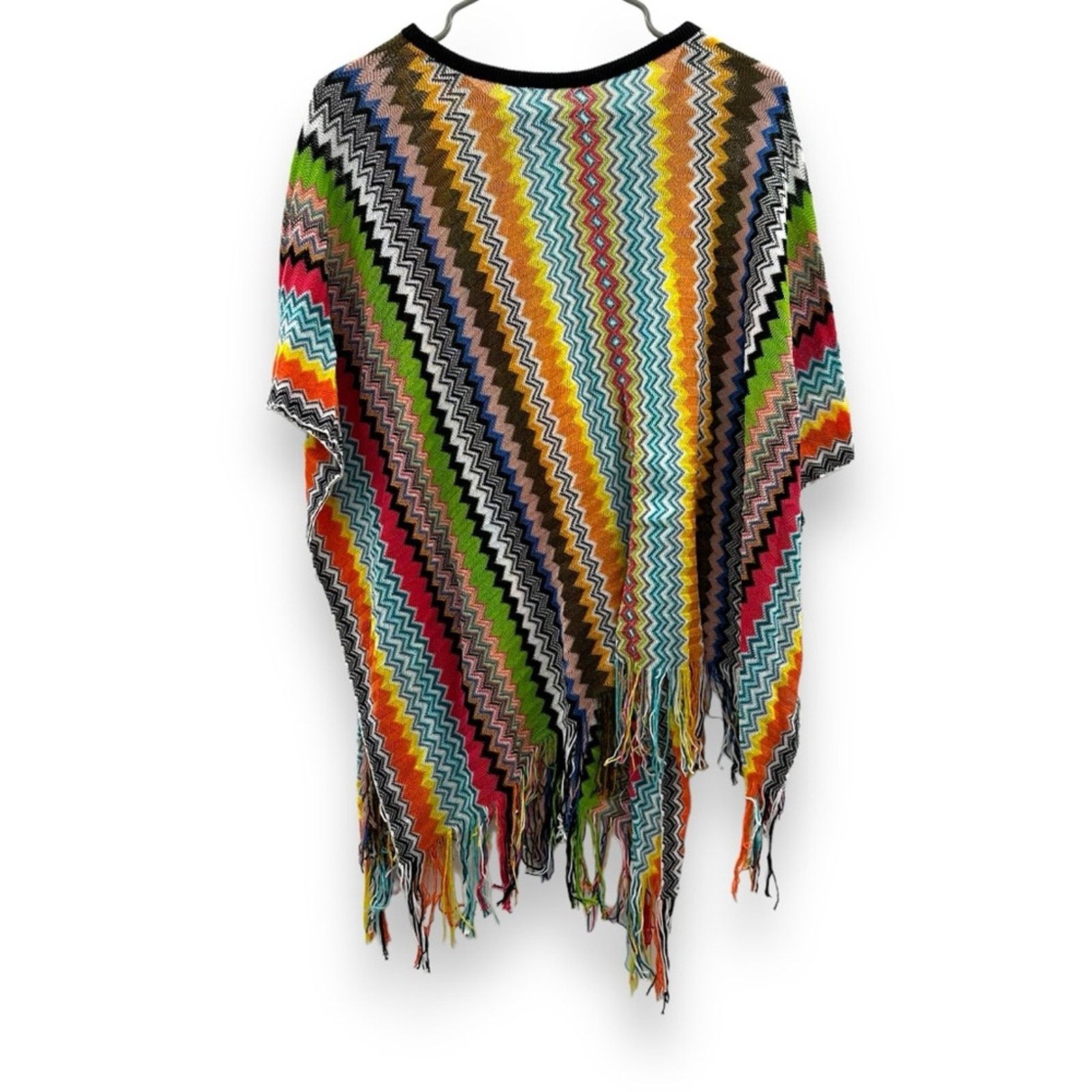 Missoni Multicolor Rainbow Chevron Fringe Pullover Poncho
