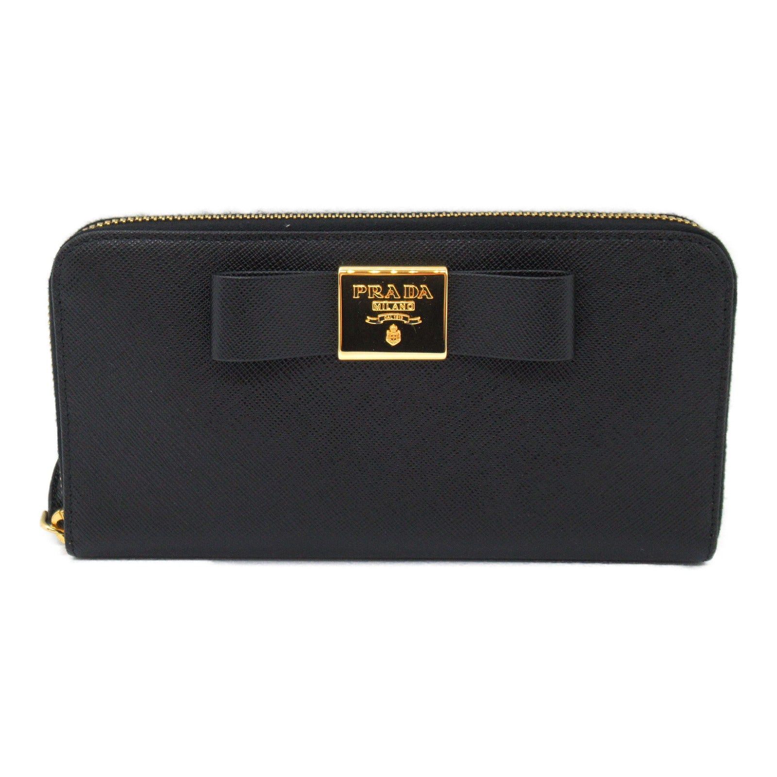 Prada Prada Round Long Wallet Zipper Saffiano Leather Black Size ONE SIZE - 1 Thumbnail