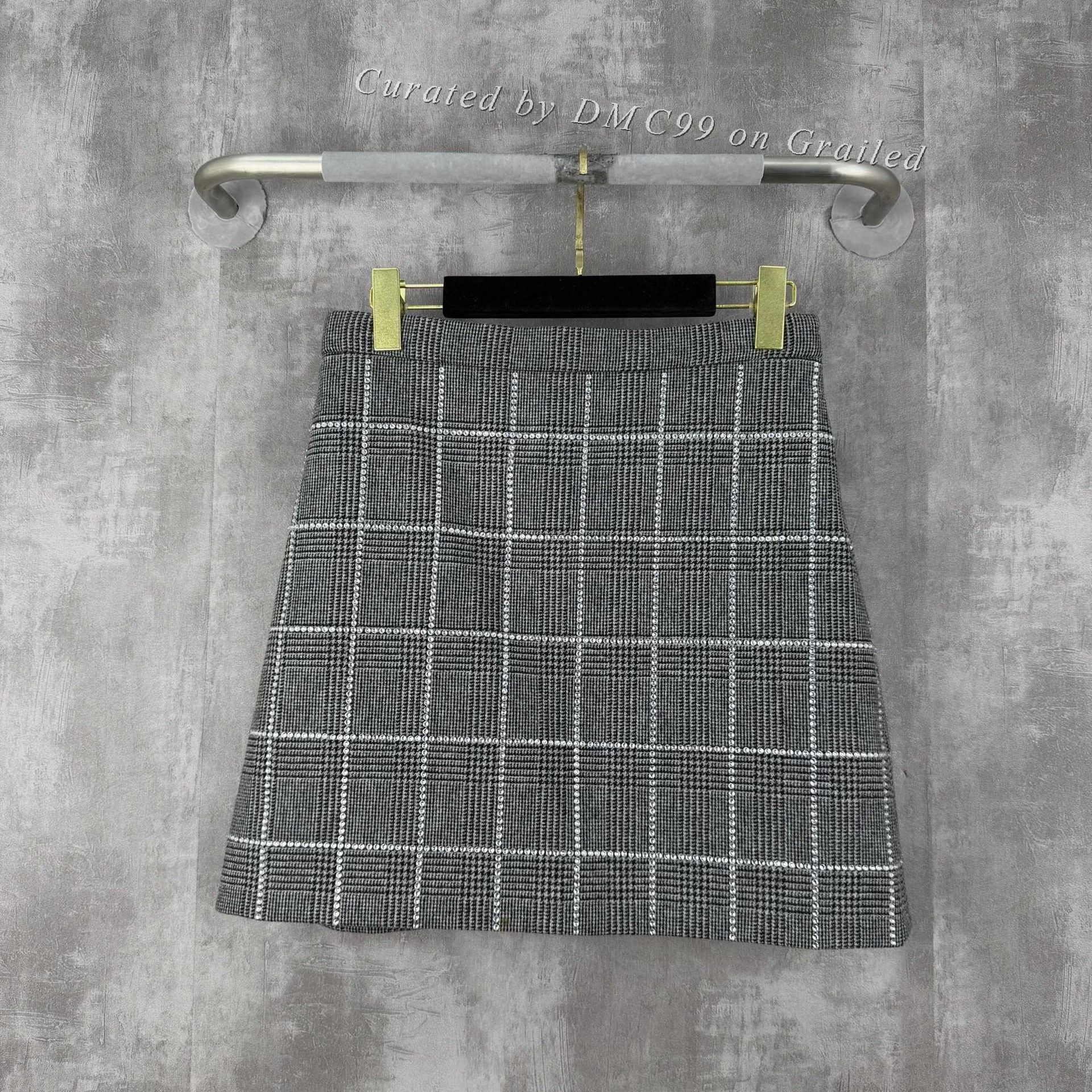 Miu Miu Miumiu Diamond-embellished Plaid Wool Skirt Size 42" / US 20 - 1 Thumbnail