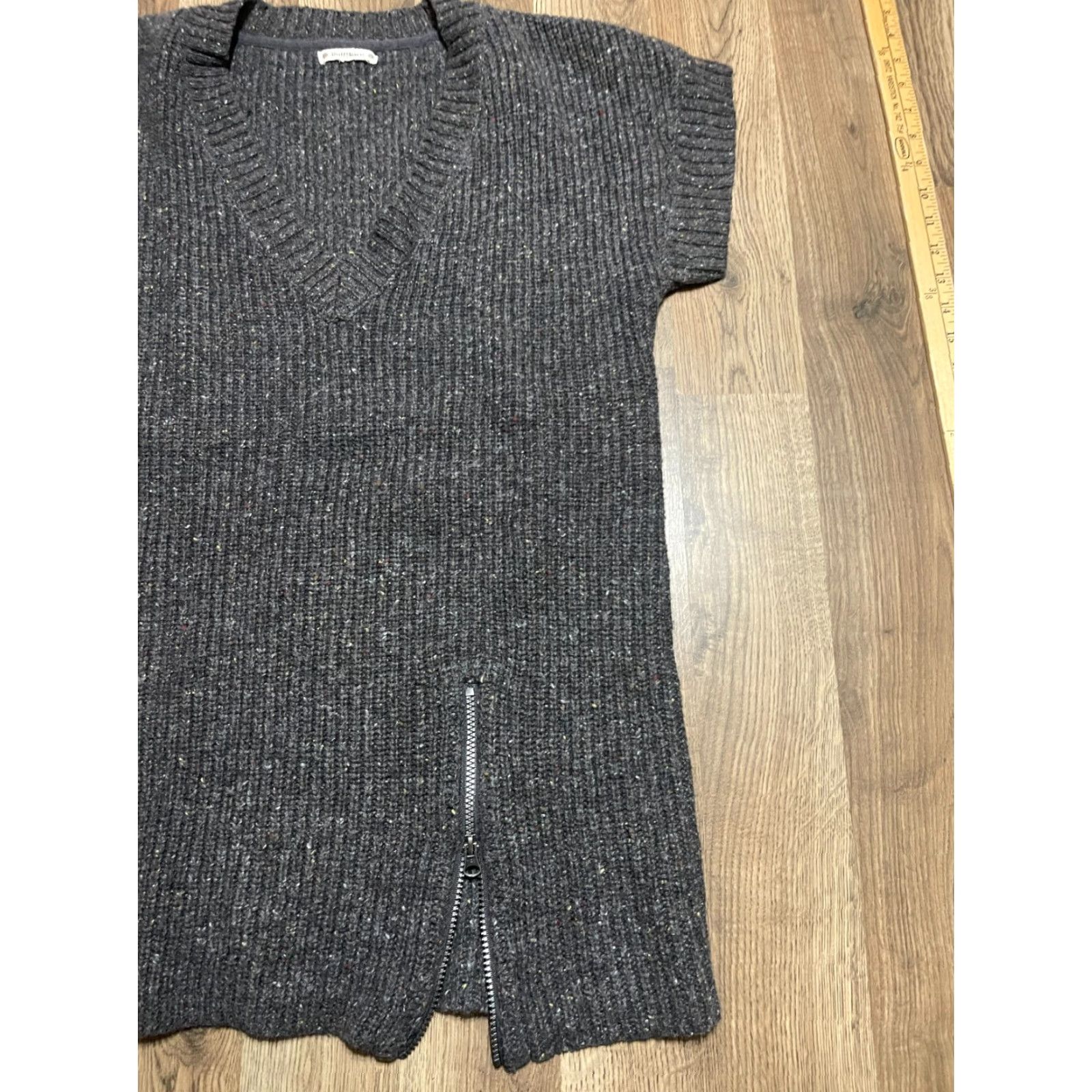Vintage Ruff Hewn Dress Women Medium Gray V-Neck Wool Blend Side Zip Short Sleeve Size M / US 6-8 / IT 42-44 - 4 Thumbnail