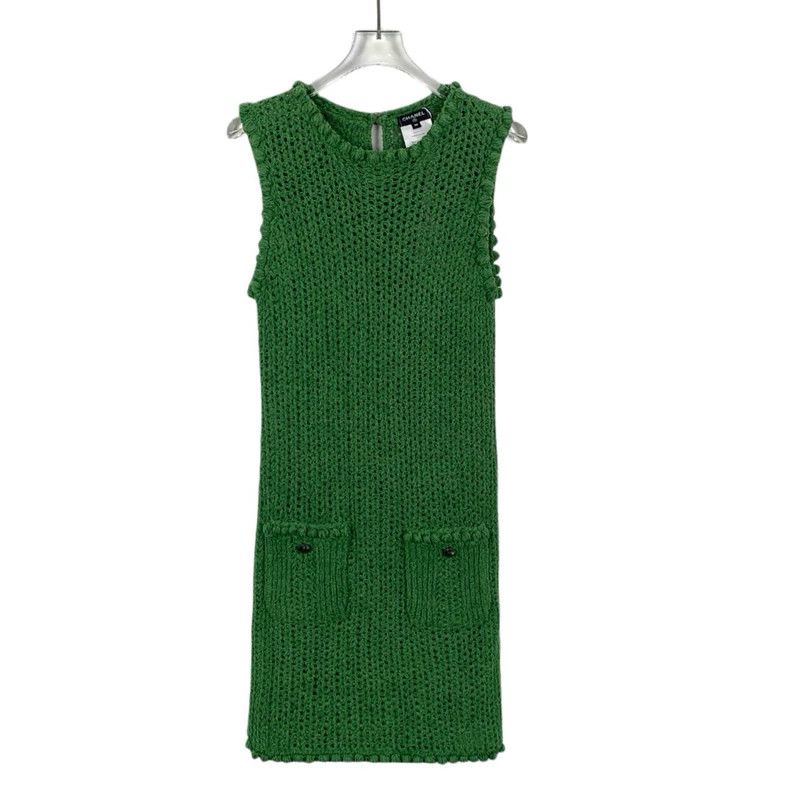 Chanel ChanelGreen cotton round-neck sleeveless knitted dress 2503 Size XXS / US 00 / IT 34 - 1 Thumbnail