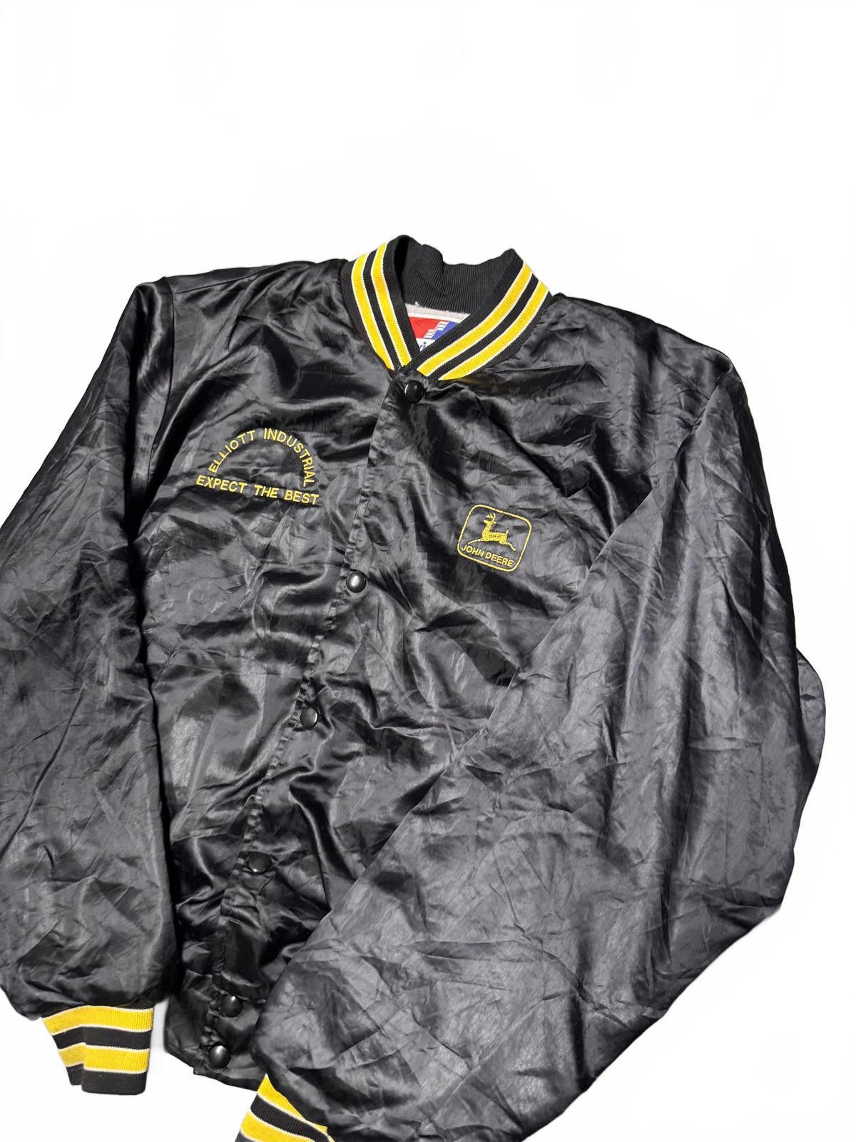 John Deere John Deere Black Satin Varsity Jacket with Yellow Stripes Size US M / EU 48-50 / 2 - 3 Thumbnail