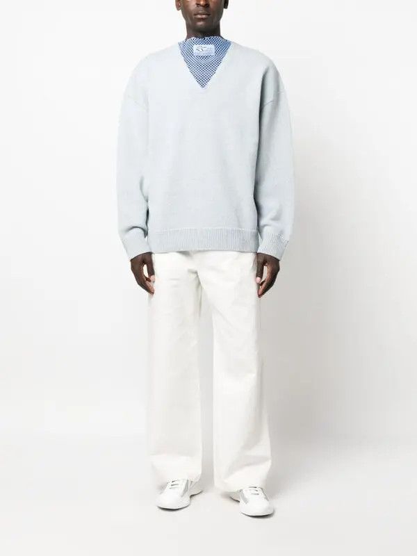 Raf Simons o1y0325 Logo V-neck Sweater in Light Blue Size US S / EU 44-46 / 1 - 5 Thumbnail