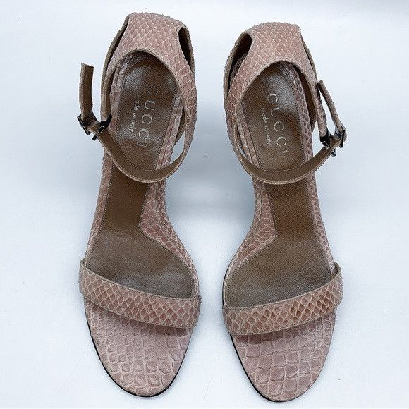 Gucci Gucci Snake Pattern Kitten Heel Ankle Strap Leather Sandal Size US 6 / IT 36 - 8 Thumbnail
