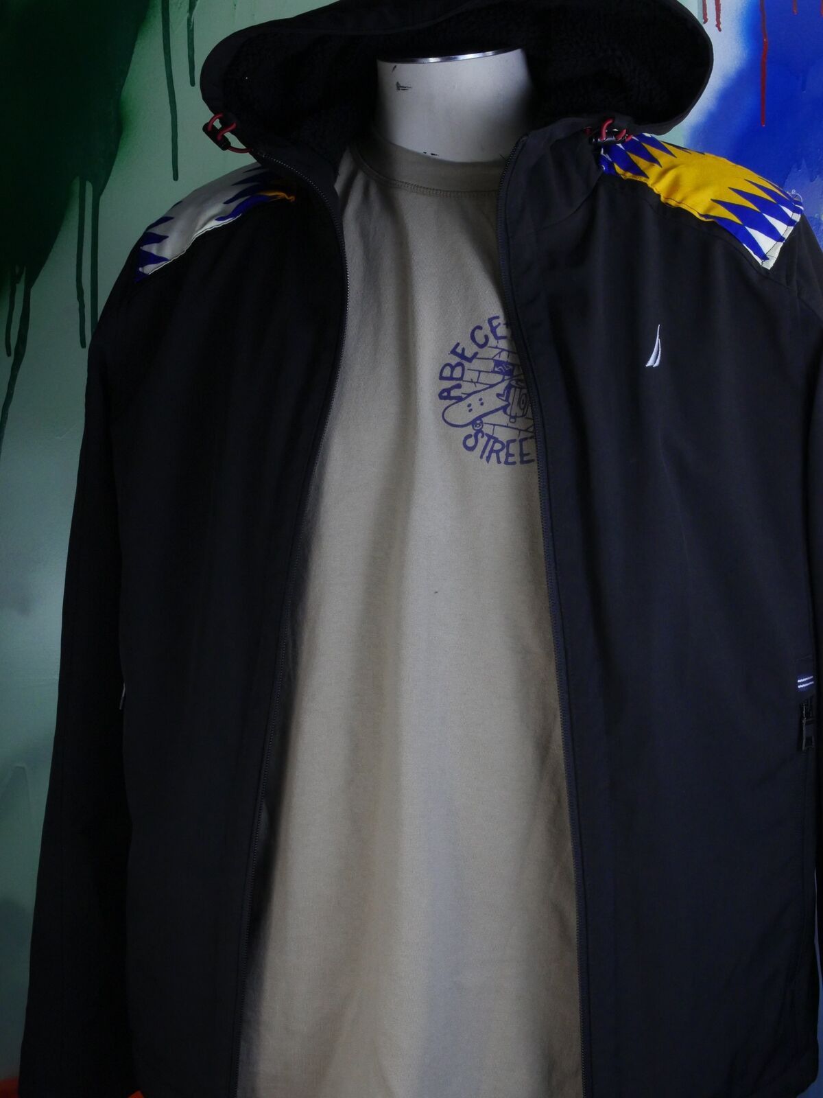 Nautica Black Psychedelic Jacket with African Fabric Size US M / EU 48-50 / 2 - 2 Thumbnail