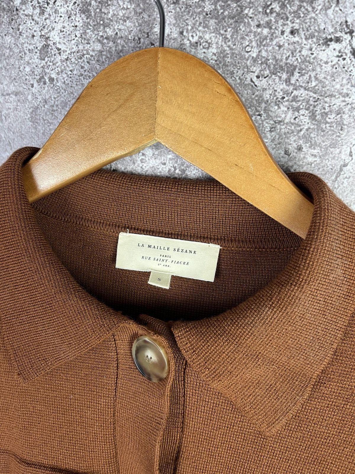 Sezane Brown Merino Wool Cropped Knit Cardigan Utility Jacket SizeS Size S / US 4 / IT 40 - 2 Thumbnail