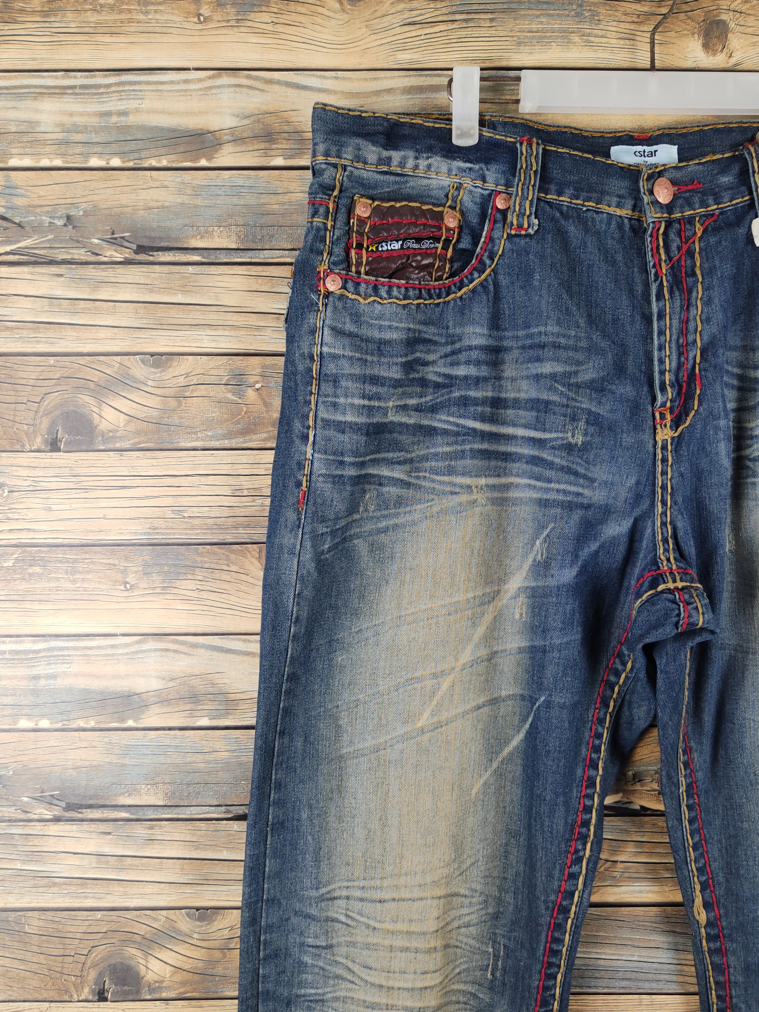 Japanese Brand DL Cstar Blue faded vintage Distressed Ripped Jeans #380 Size US 40 / EU 56 - 4 Thumbnail
