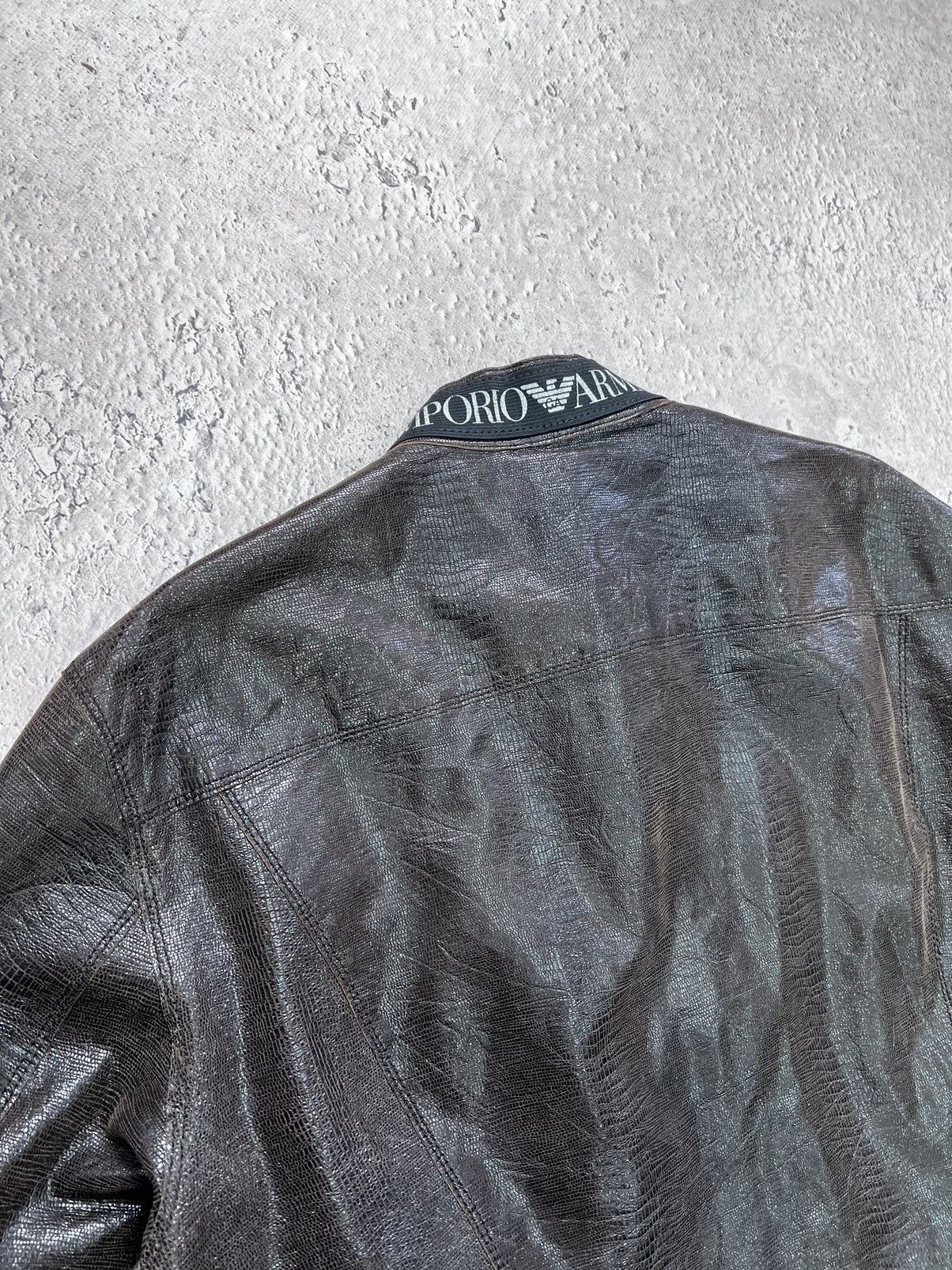 Emporio Armani × Giorgio Armani Vintage GIORGIO ARMANI BROWN LEATHER RACING IGUANA JACKET Size US M / EU 48-50 / 2 - 16 Thumbnail