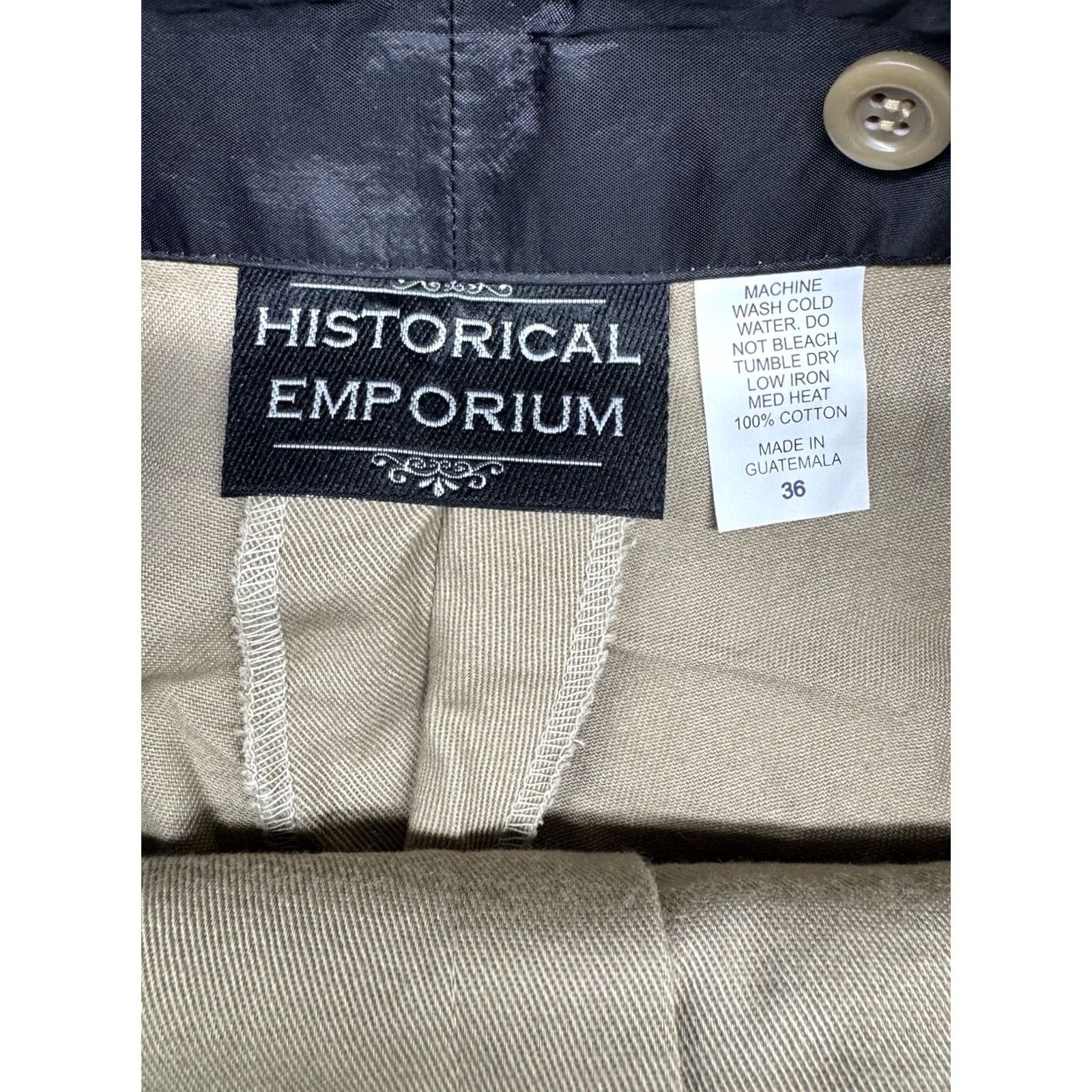Vintage HISTORICAL EMPORIUM Khaki Pants 36x30 Chino Straight 5-Pocket Men Beige Cotton High Rise Front Zipper Button Shirt? Size US 36 / EU 52 - 3 Thumbnail