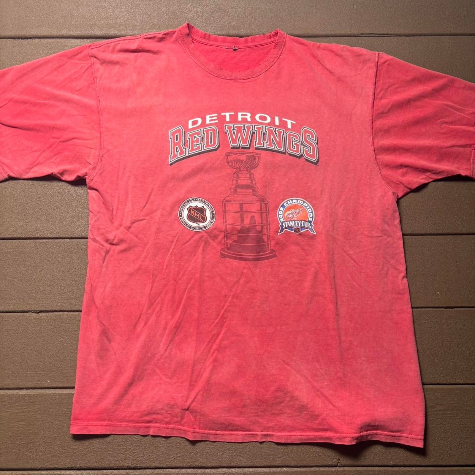 NHL Vintage Red Detroit Wings 2002 Stanley Cup Shirt Size US XXL / EU 58 / 5 - 1 Thumbnail