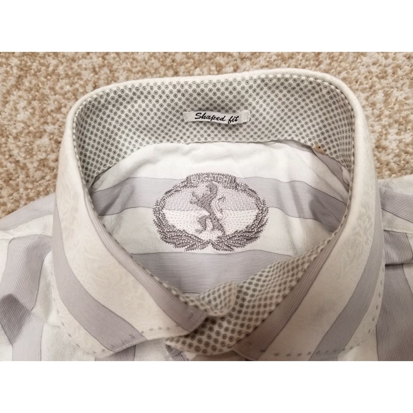 BUGATCHI BUGATCHI Shirt Mens Medium Gray Stripe Button Long Sleeve Casual Outdoor FLAWS Size US M / EU 48-50 / 2 - 7 Thumbnail