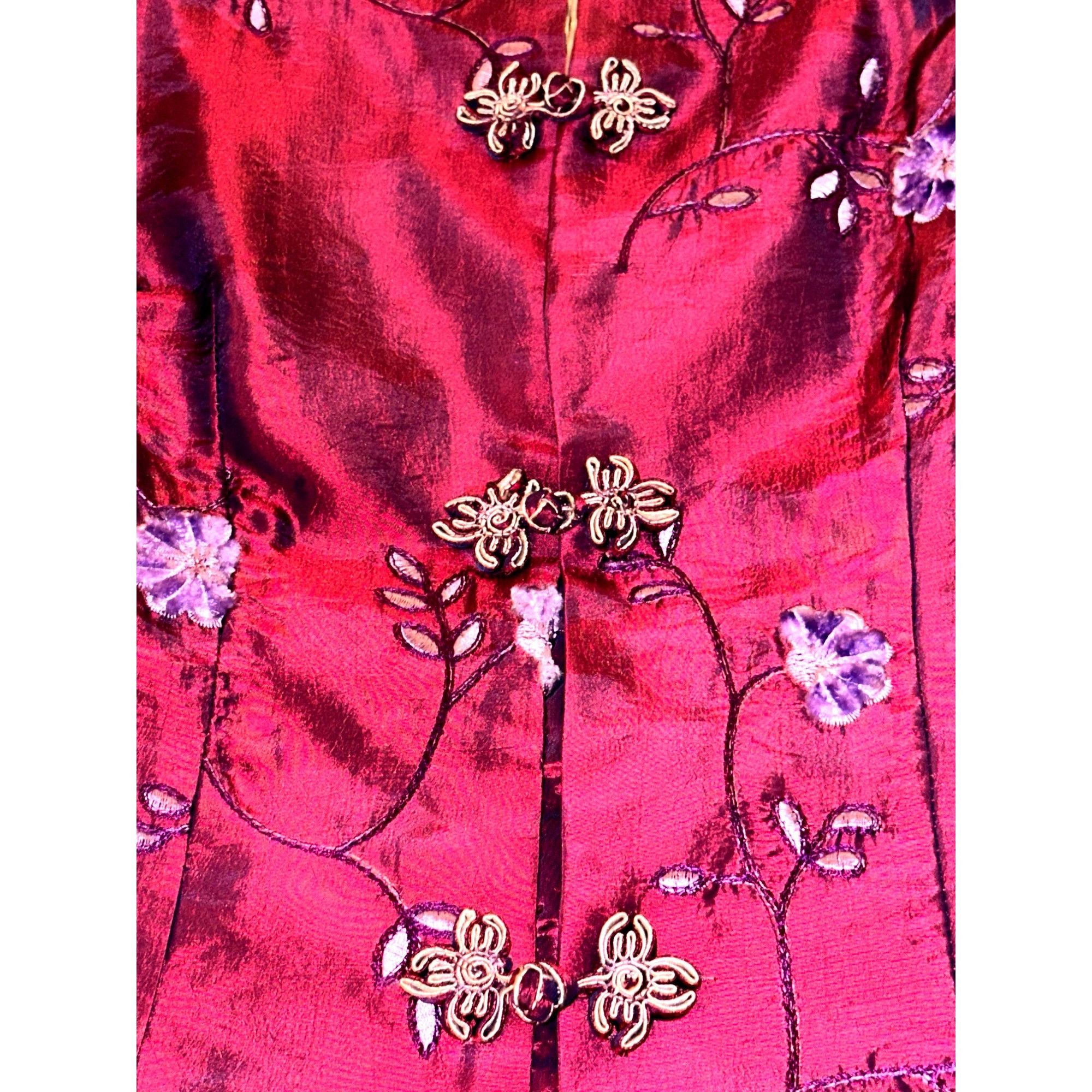 Other Zi Qing Ge Embroidered Floral Chinese Style Jacket Wine Purp Size L / US 10 / IT 46 - 11 Thumbnail