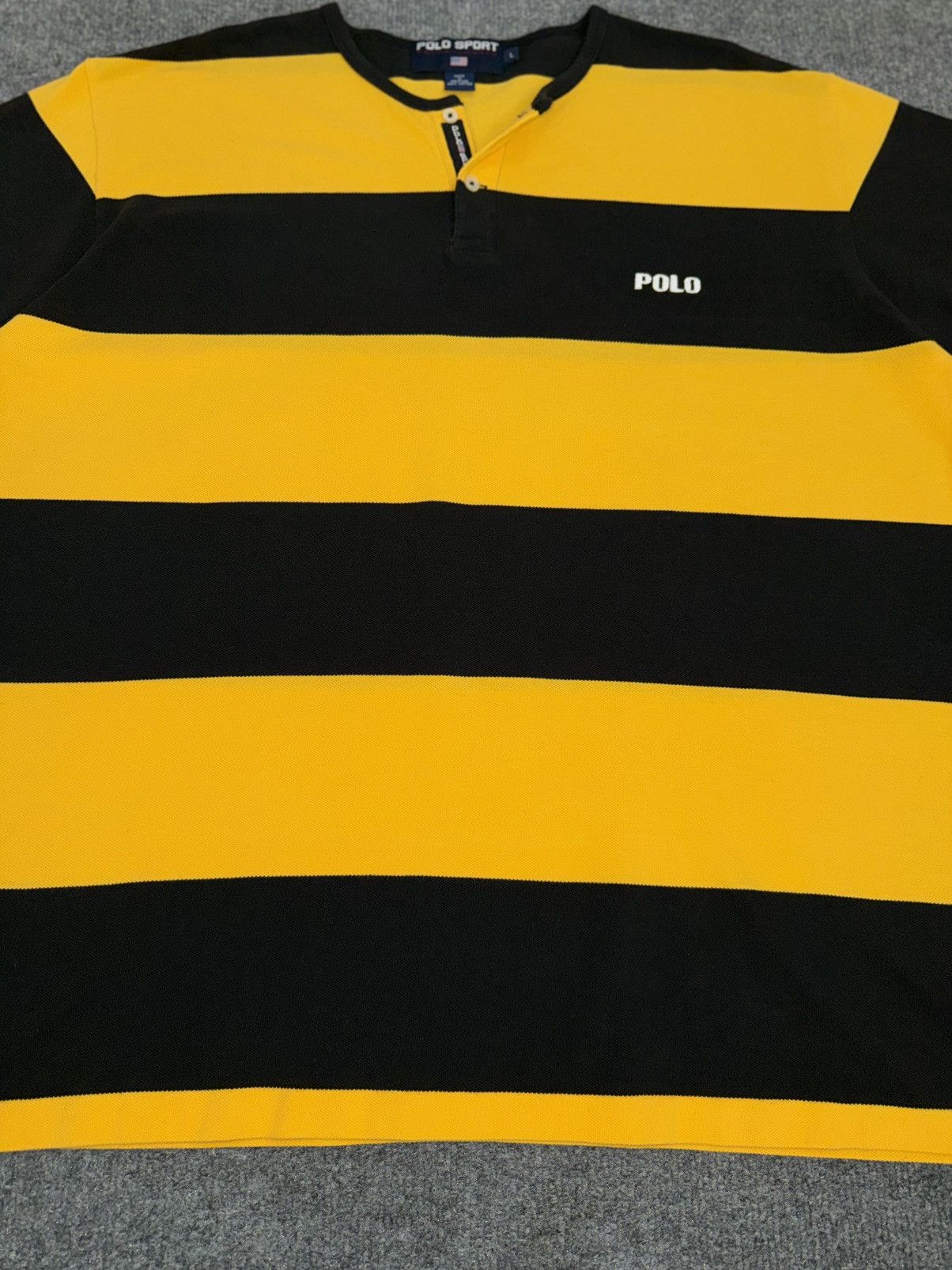 Polo Ralph Lauren Vintage Polo Sport Collarless Rugby Yellow & Black Striped Size US L / EU 52-54 / 3 - 2 Thumbnail