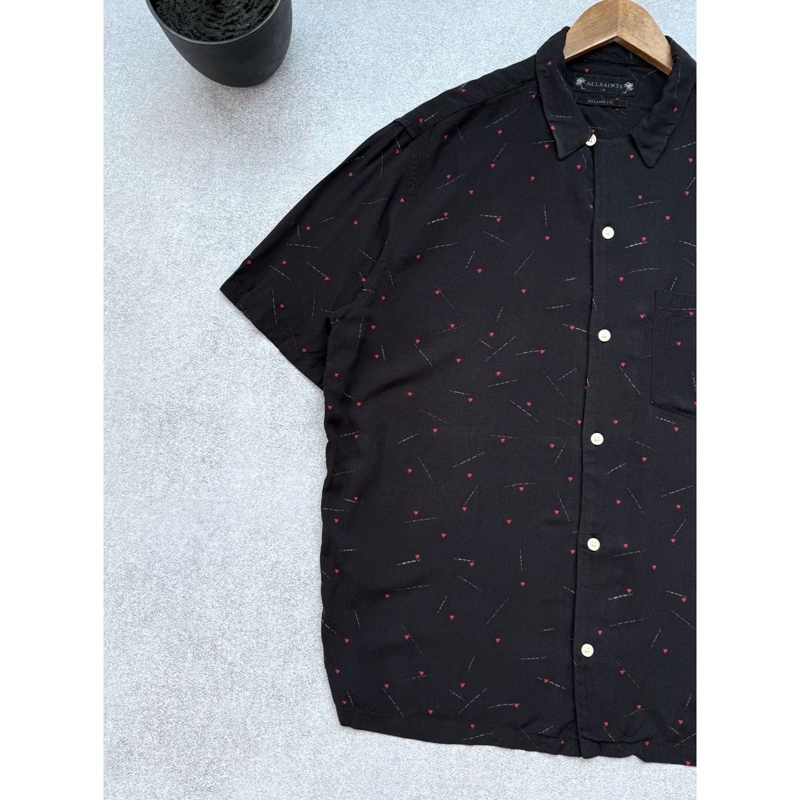 Allsaints VINTAGE AllSaints Heart Hawaiian Viscose Short Sleeve Shirt Button Up Black Men M Shirt Size US M / EU 48-50 / 2 - 2 Thumbnail