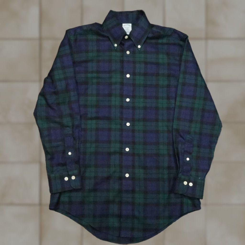 Brooks Brothers Shirt Mens Small Blue Black Watch Plaid Tartan Green Long Sleeve Button-Up Collar Down Button-Down