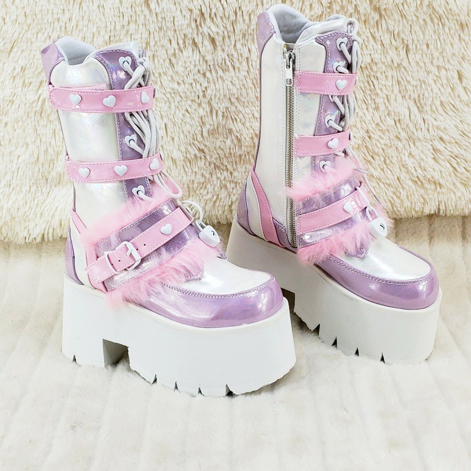 Demonia Cult DEMONIA Ashes 120 Pink Faux Fur 3.5 Platform Heel Cosplay Pu Size US 12 / IT 42 - 2 Thumbnail