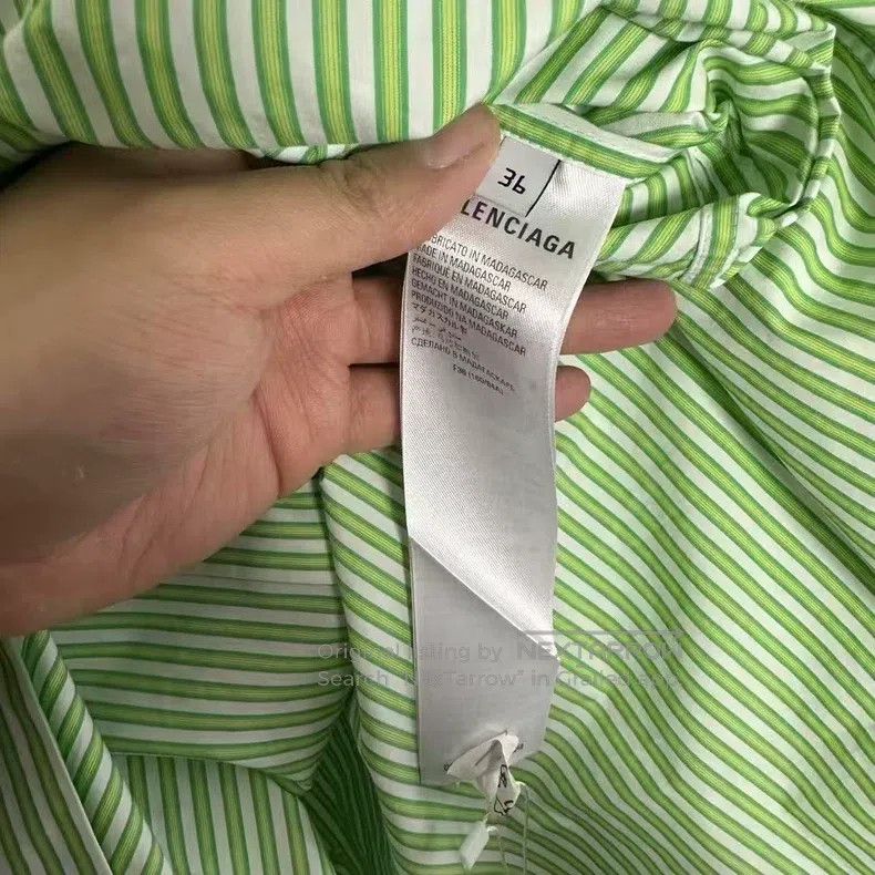 Balenciaga Balenciaga Green Striped Pleated Shirt Size XS / US 0-2 / IT 36-38 - 6 Thumbnail