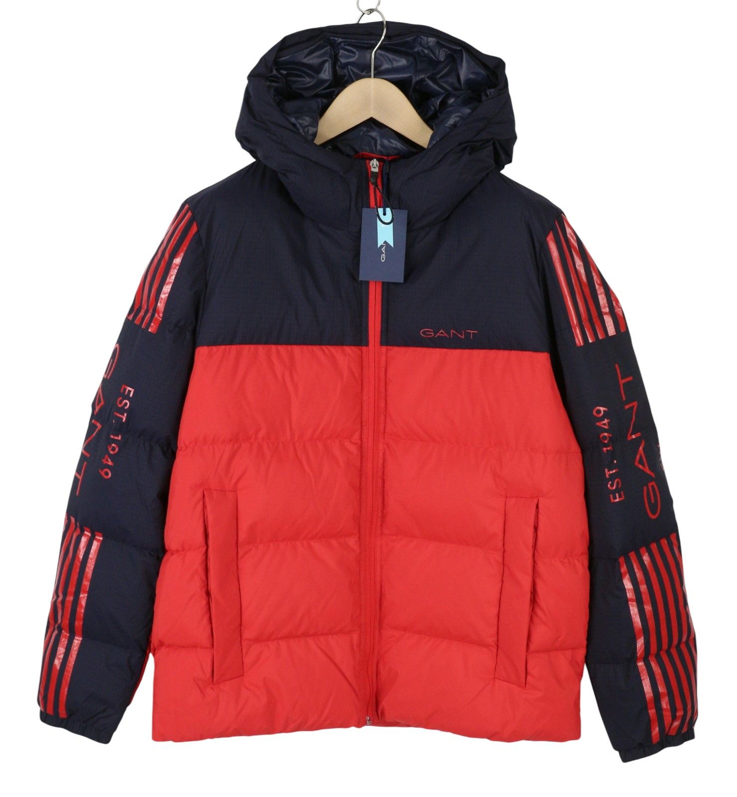 Gant STRIPED BLOCK PUFFER M Bright Red Hooded Jacket 87271 Size US M / EU 48-50 / 2 - 1 Thumbnail