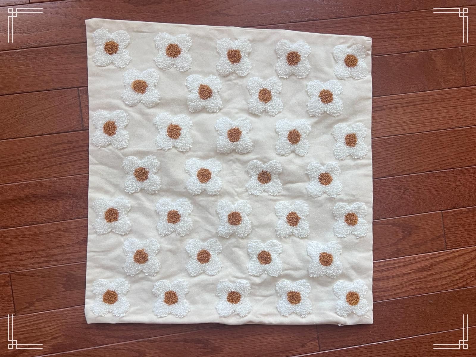 Designer Floral Embroidered Pillow Cover – Handcrafted White Flower Size ONE SIZE - 1 Thumbnail