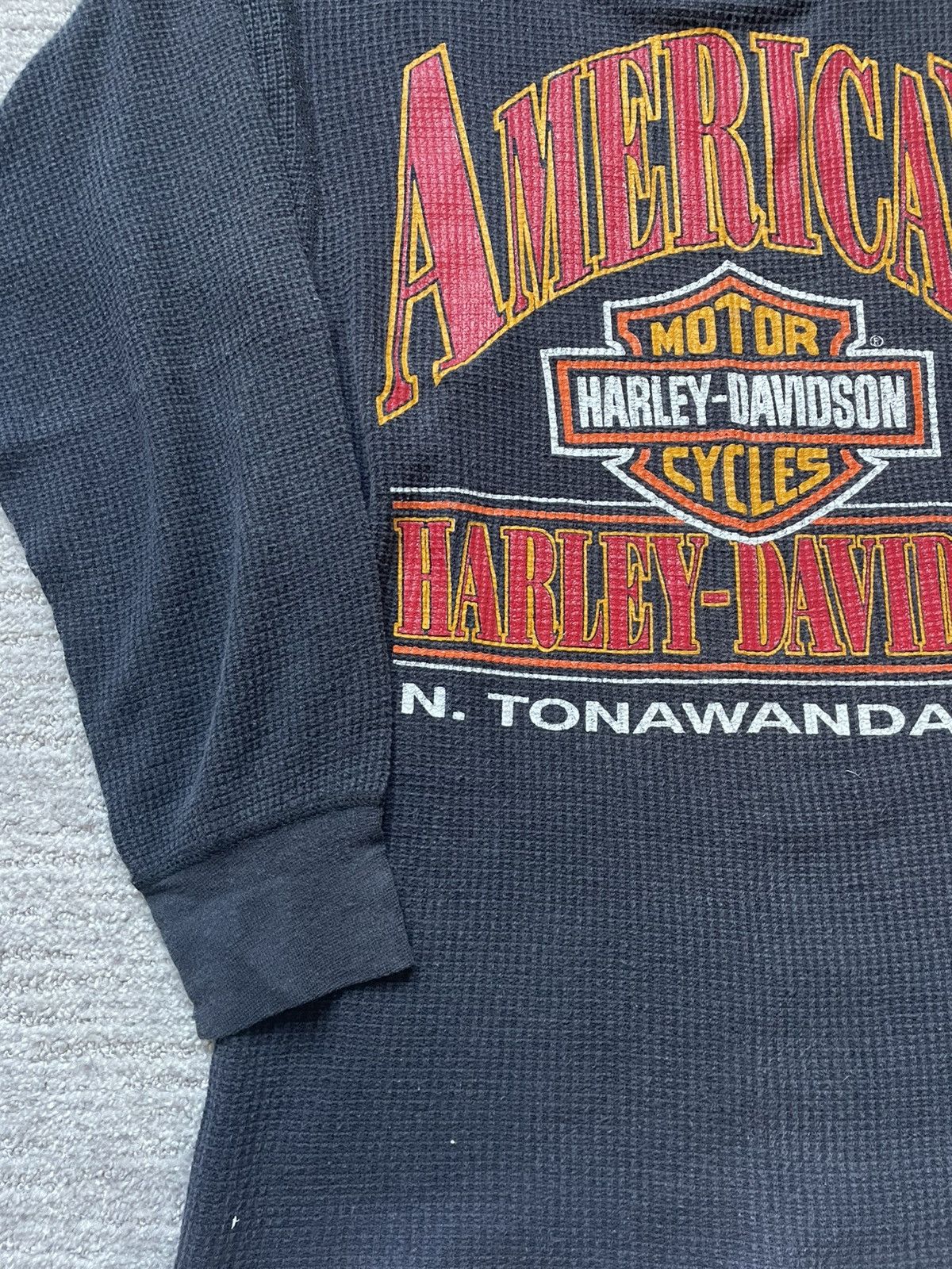 Harley Davidson × Vintage Harley Davidson Black Thermal Longsleeve Vintage Tee Size US XL / EU 56 / 4 - 7 Thumbnail