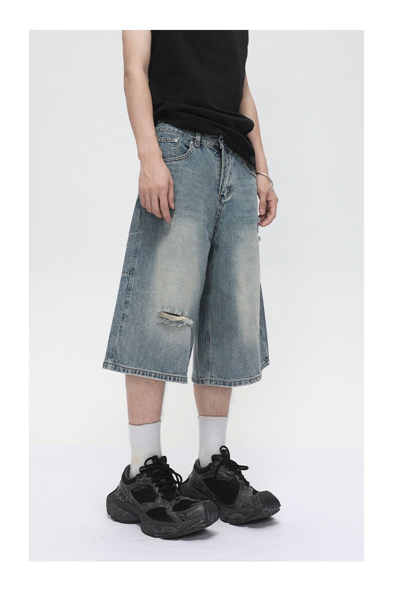 Japanese Brand × Jean Japanese retro distressed straight ripped denim shorts Size US 32 / EU 48 - 4 Thumbnail