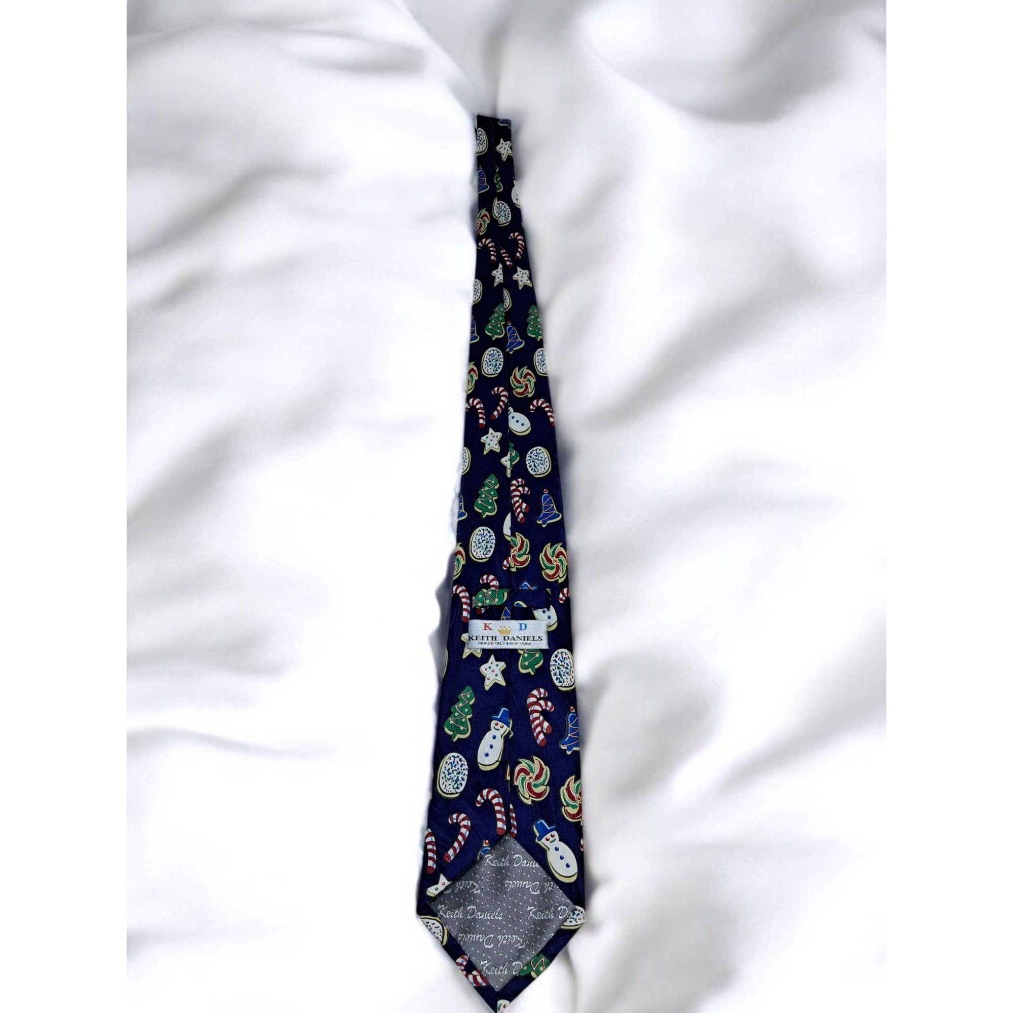 Vintage Keith Daniels Christmas Tie: Blue with Green Trees Size ONE SIZE - 4 Thumbnail