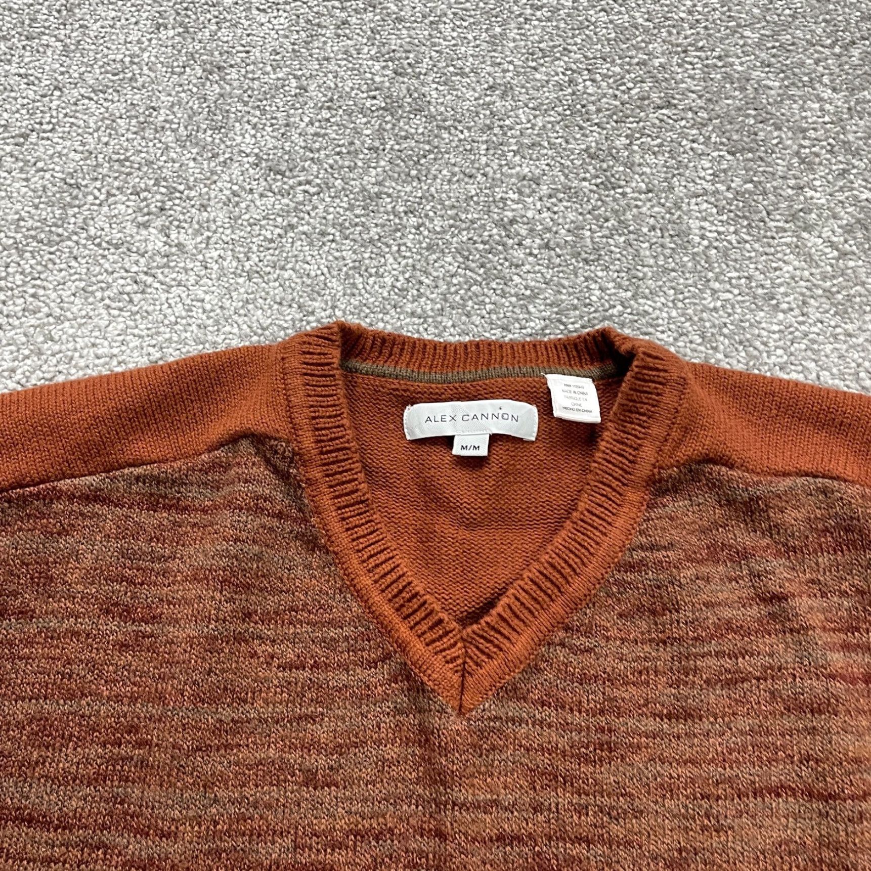 Canon Alex Cannon Sweater Men's Brown Knit V-Neck Pullover M Cotton Blend Breathable Lightweight Classic Outdoor Regular Fit Size US M / EU 48-50 / 2 - 3 Thumbnail