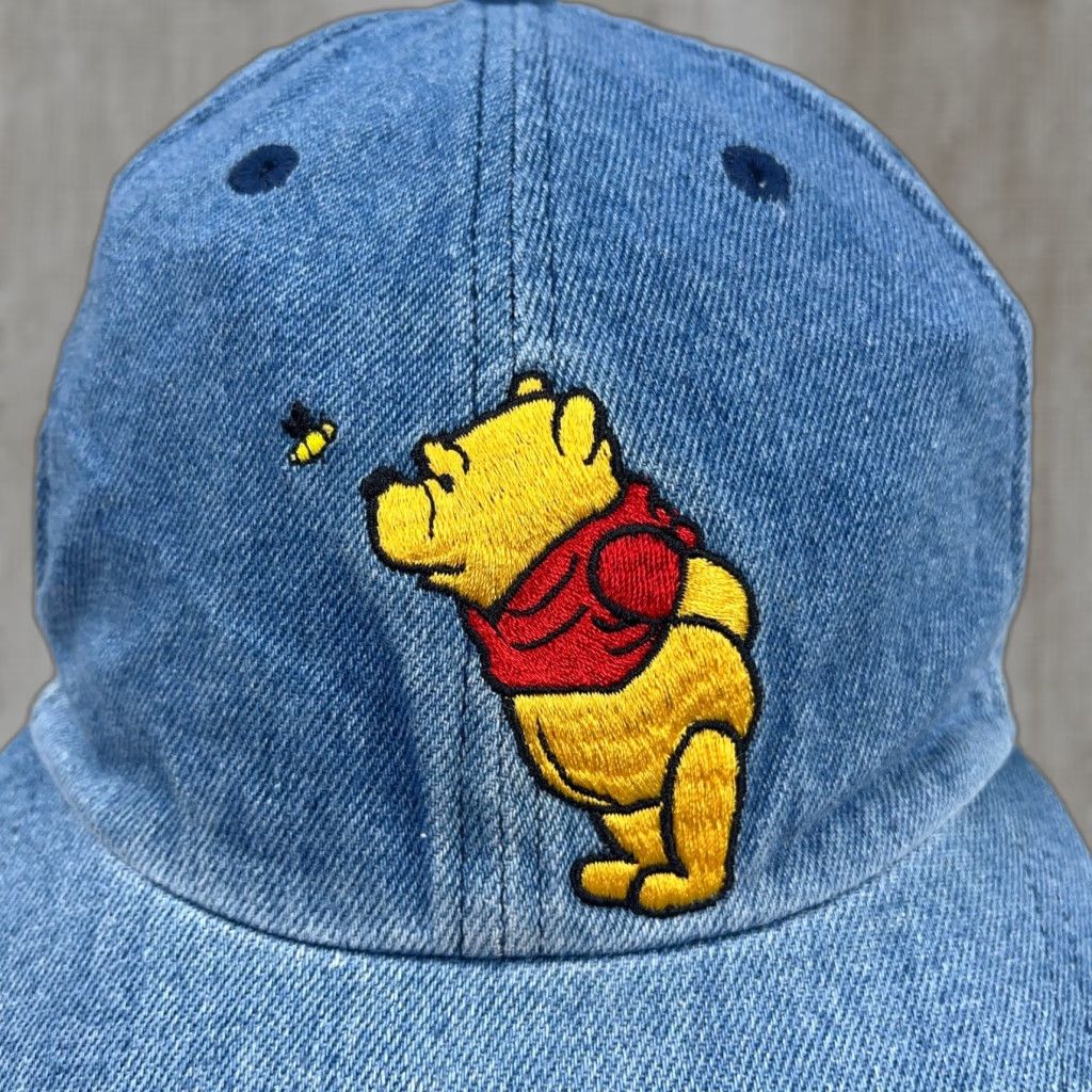 Disney VINTAGE Disney Winnie The Pooh Hat Womens Denim Baseball Cap Adjustble Blue 90s Logo Embroidered 100% Cotton Stretch Fit Adult Womens Size 42" / US 20 - 1 Thumbnail