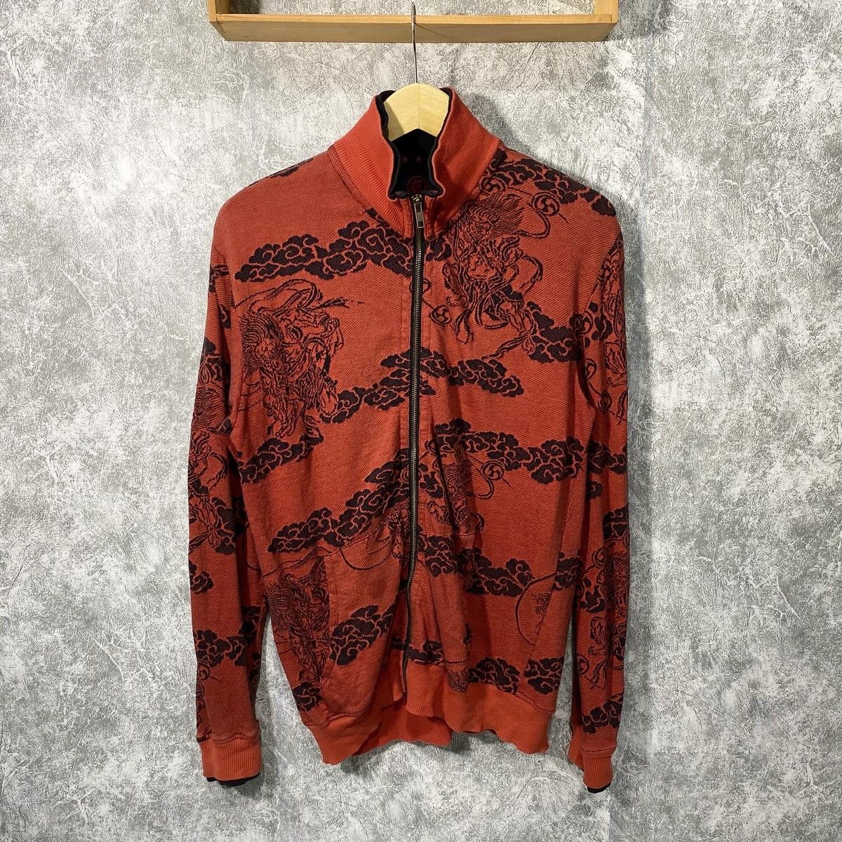 image of Sukajan Souvenir Jacket Sukajan Fujin Raijin Track Jacket in Orange, Men's (Size Medium)