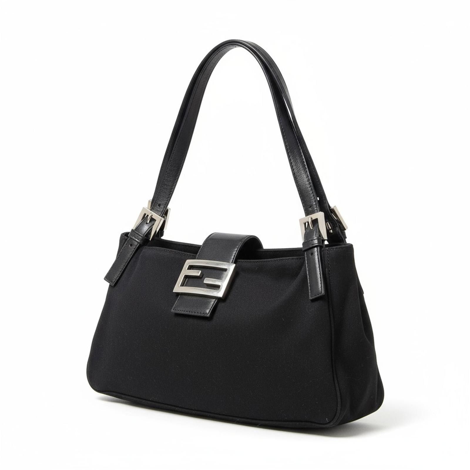 Fendi Fendi - Black Shoulder Bag Silver Buckle Detail Size ONE SIZE - 1 Thumbnail
