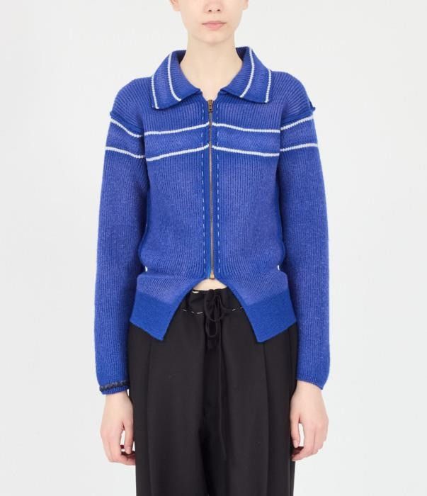 Maison Margiela o1bcso1str0526 Sunbleached Wool Cardigan in Blue Size XS / US 0-2 / IT 36-38 - 1 Thumbnail