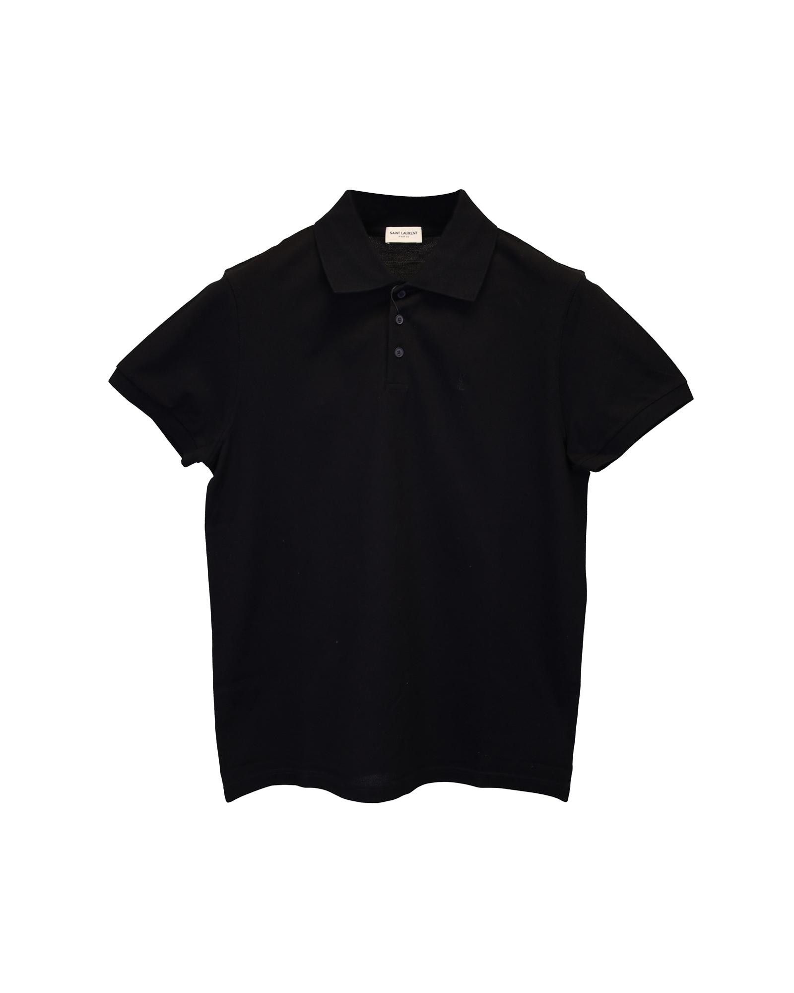 image of YVES Saint Laurent Classic Black Cotton Polo Shirt With Monogram Detail By Saint Laurent (Size Smal