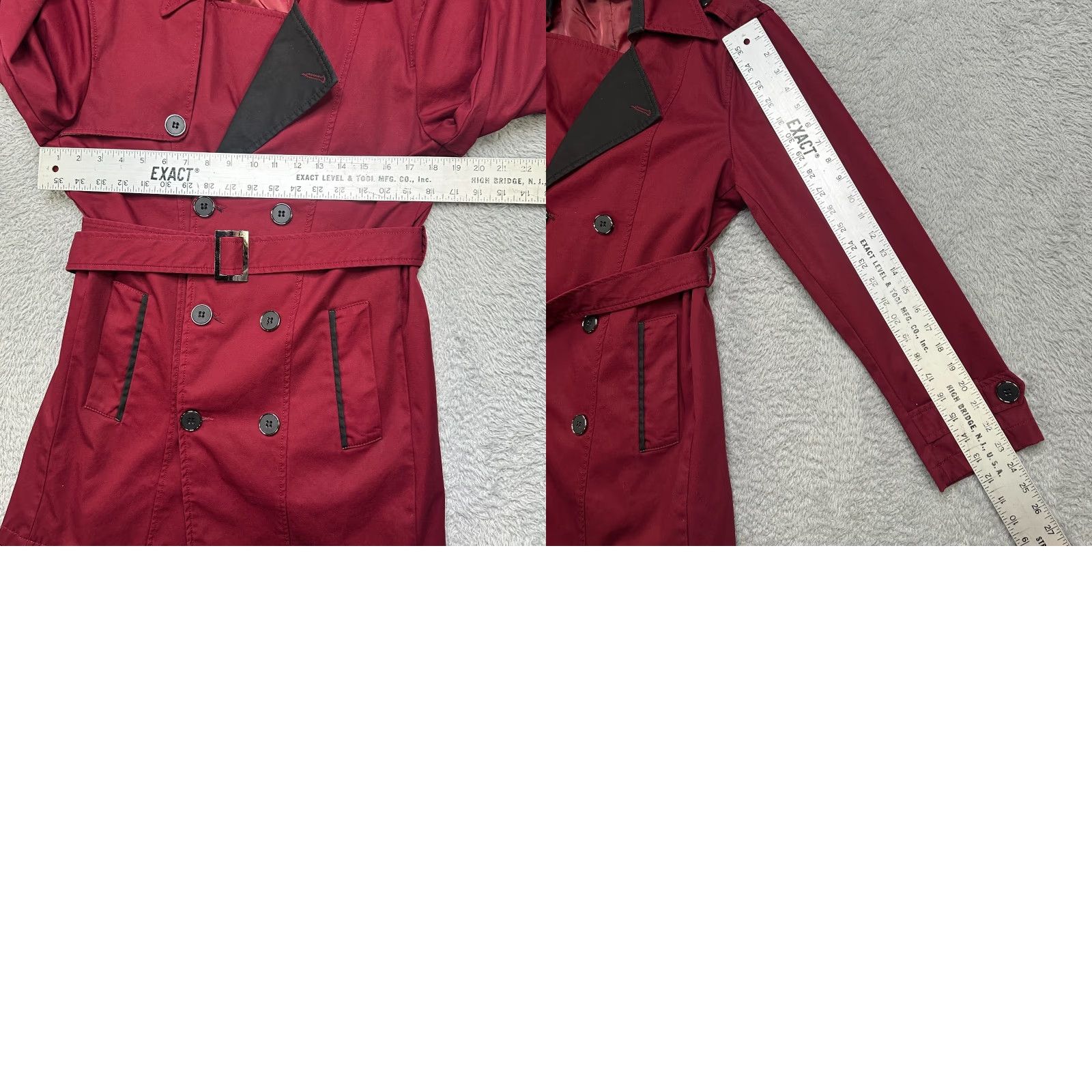 Vintage Trench Coat Women M Red Cotton Adjustable Belted Double-Breasted Classic Coat Size M / US 6-8 / IT 42-44 - 8 Thumbnail