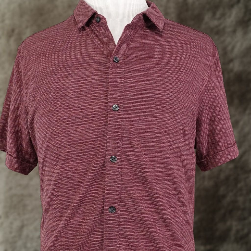 Apt. 9 APT 9 Shirt Mens 2XL Red Textured Knit Short Sleeve Button Front Collared Shirt Size US XXL / EU 58 / 5 - 1 Thumbnail
