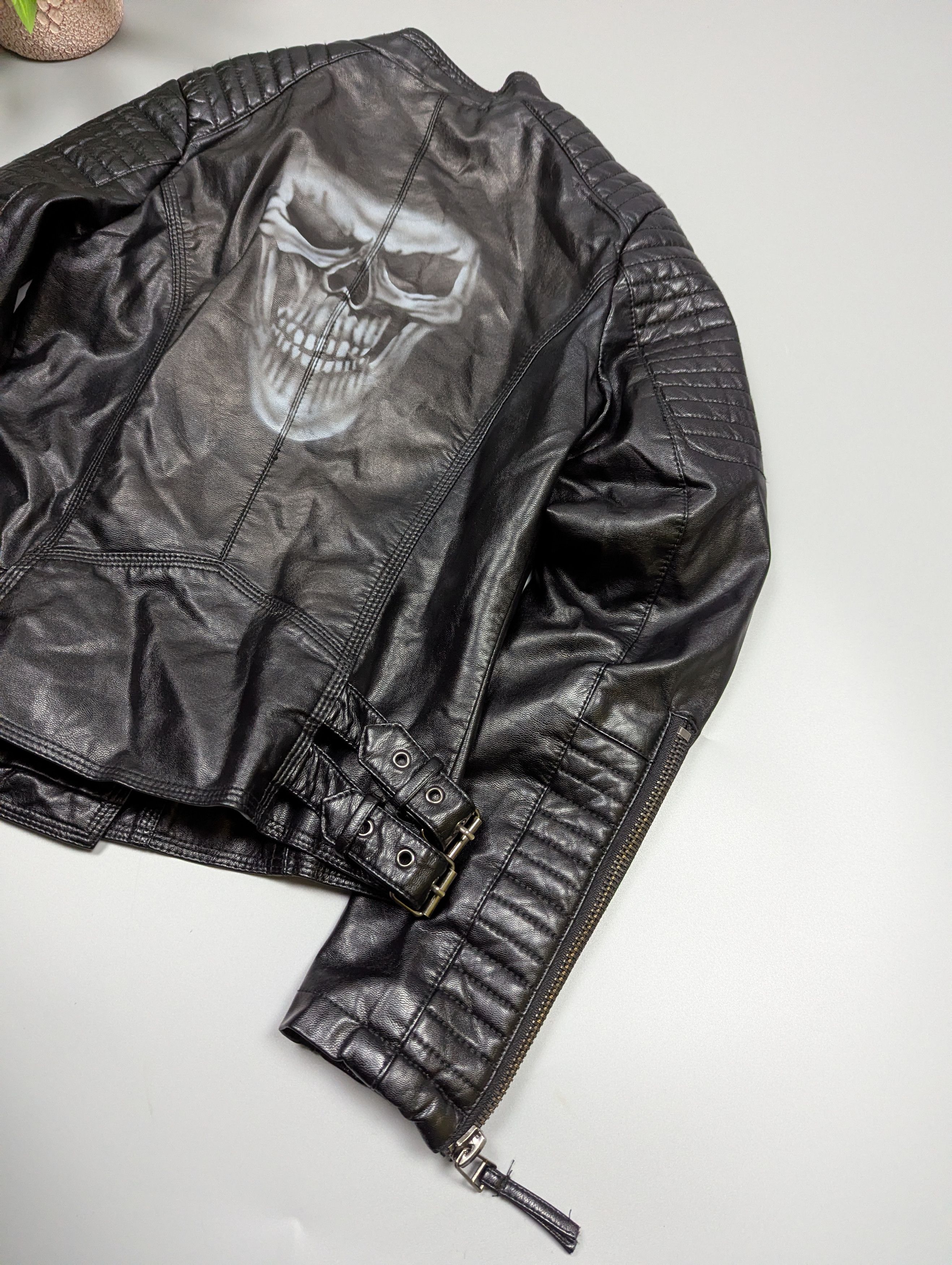 Other Women’s Black Motorcycle Biker Jacket with Skull Back Print Size S / US 4 / IT 40 - 7 Thumbnail
