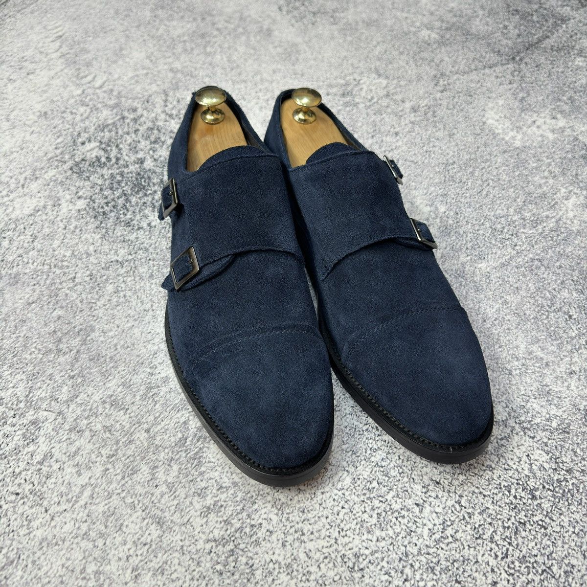 Designer John White Mens Navy Suede Double Monks US10-10.5 28-28.5cm Size US 10 / EU 43 - 2 Thumbnail