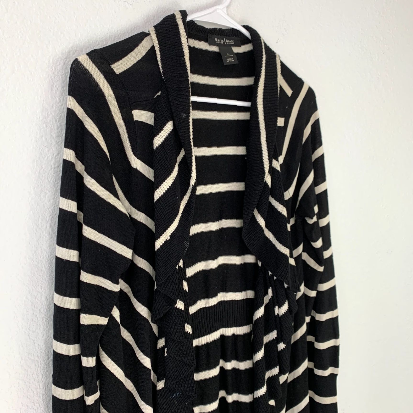White House Black Market White House Black Market Cardigan Open Front Striped Knit Lightweight L Regular Womens Size L / US 10 / IT 46 - 2 Thumbnail