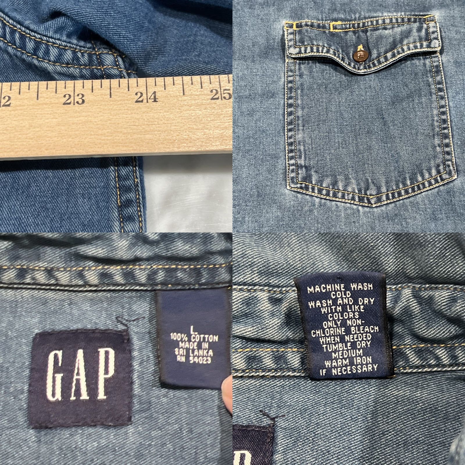 Gap VINTAGE Gap Denim Shirt Mens L Blue Long Sleeve Button Pockets Cotton Collar Y2K Size US L / EU 52-54 / 3 - 9 Thumbnail