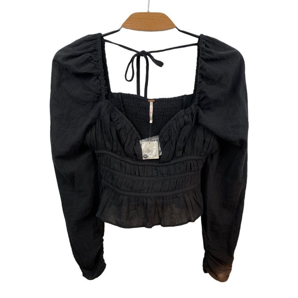 Free People New Free People Chloe Black Smocked Sweetheart Top XS Size XS / US 0-2 / IT 36-38 - 5 Thumbnail